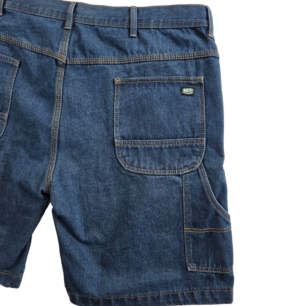 NWOT KEY Mens Sz 44 Blue Denim Carpenter Durable Heavy Duty Work Shorts Pockets - Picture 8 of 8